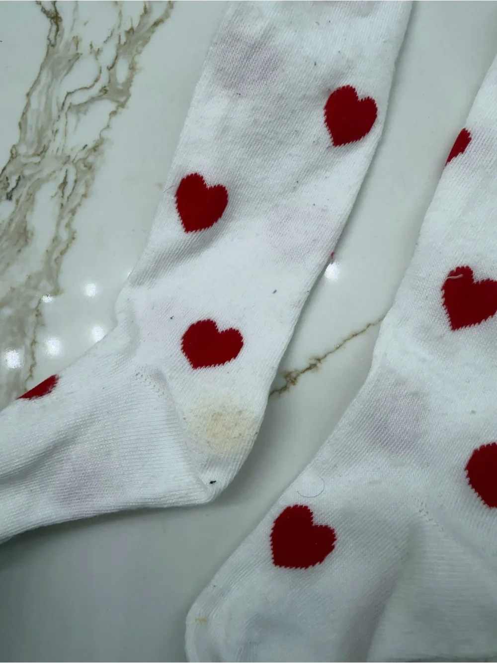 White Kids Tights with Red Heart Print
